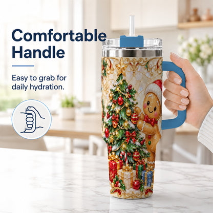 #pl[40oz|Blue] Gingerbread Tree Tumbler 40oz, Holiday Tumbler, Stainless Steel Travel Cup