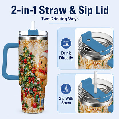 #pl[40oz|Blue] Gingerbread Tree Tumbler 40oz, Holiday Tumbler, Stainless Steel Travel Cup