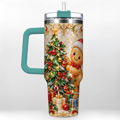#pl[40oz|Green] Gingerbread Tree Tumbler 40oz, Holiday Tumbler, Stainless Steel Travel Cup