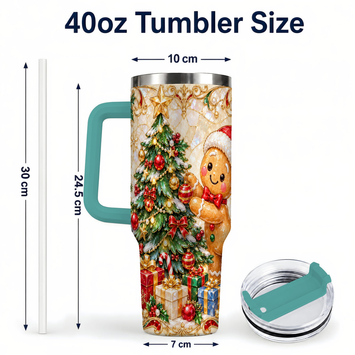 #pl[40oz|Green] Gingerbread Tree Tumbler 40oz, Holiday Tumbler, Stainless Steel Travel Cup