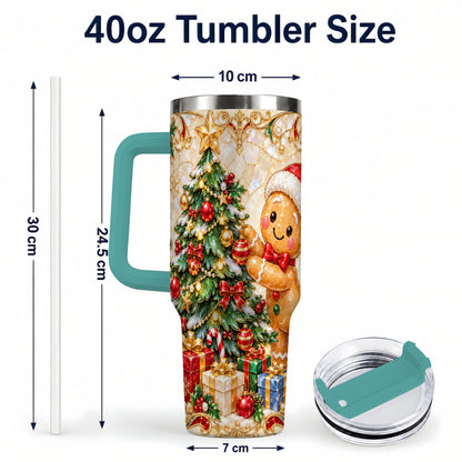 #pl[40oz|Green] Gingerbread Tree Tumbler 40oz, Holiday Tumbler, Stainless Steel Travel Cup