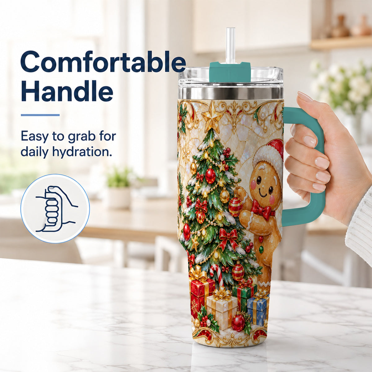 #pl[40oz|Green] Gingerbread Tree Tumbler 40oz, Holiday Tumbler, Stainless Steel Travel Cup