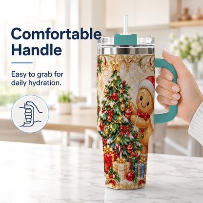 #pl[40oz|Green] Gingerbread Tree Tumbler 40oz, Holiday Tumbler, Stainless Steel Travel Cup