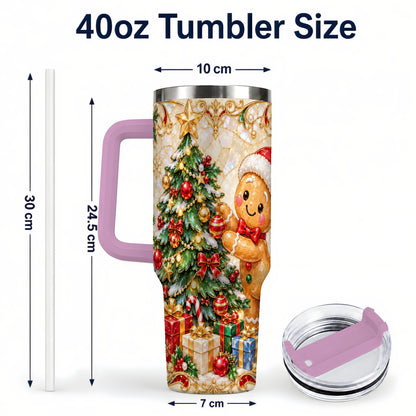 #pl[40oz|Pink] Gingerbread Tree Tumbler 40oz, Holiday Tumbler, Stainless Steel Travel Cup