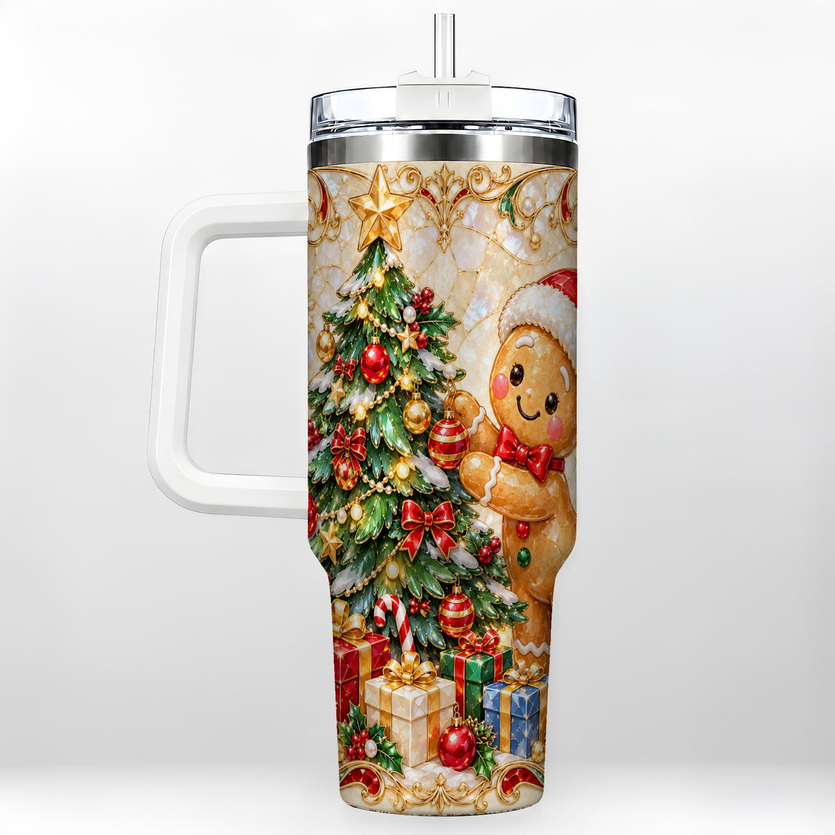 Gingerbread Tree Tumbler 40oz, Holiday Tumbler, Stainless Steel Travel Cup