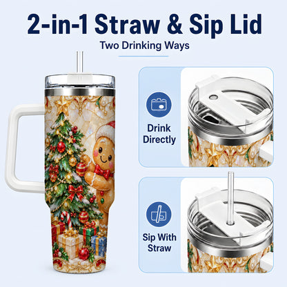 #pl[40oz|White] Gingerbread Tree Tumbler 40oz, Holiday Tumbler, Stainless Steel Travel Cup