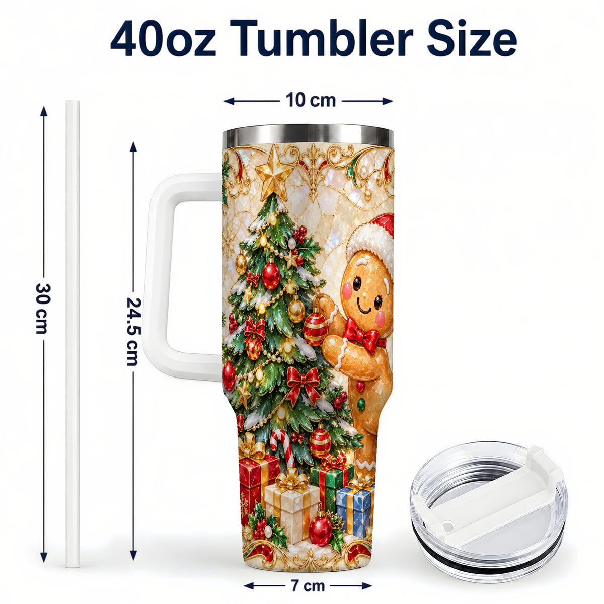 #pl[40oz|White] Gingerbread Tree Tumbler 40oz, Holiday Tumbler, Stainless Steel Travel Cup