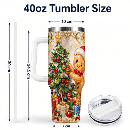 #pl[40oz|White] Gingerbread Tree Tumbler 40oz, Holiday Tumbler, Stainless Steel Travel Cup
