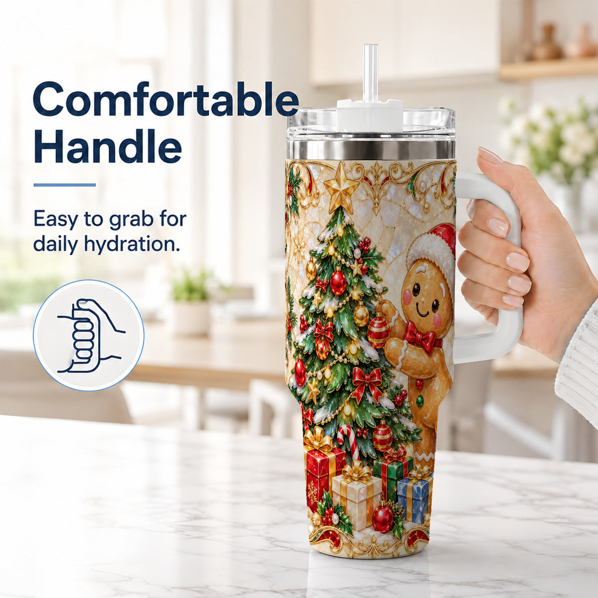 #pl[40oz|White] Gingerbread Tree Tumbler 40oz, Holiday Tumbler, Stainless Steel Travel Cup