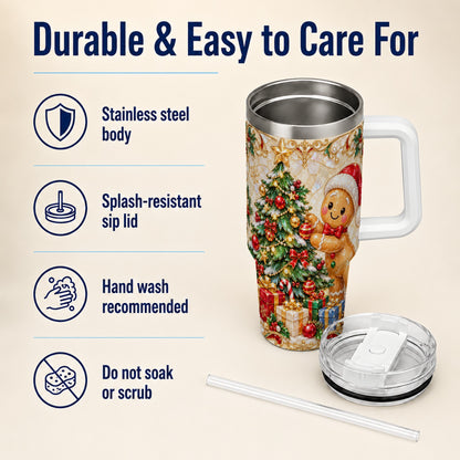 Gingerbread Tree Tumbler 40oz, Holiday Tumbler, Stainless Steel Travel Cup