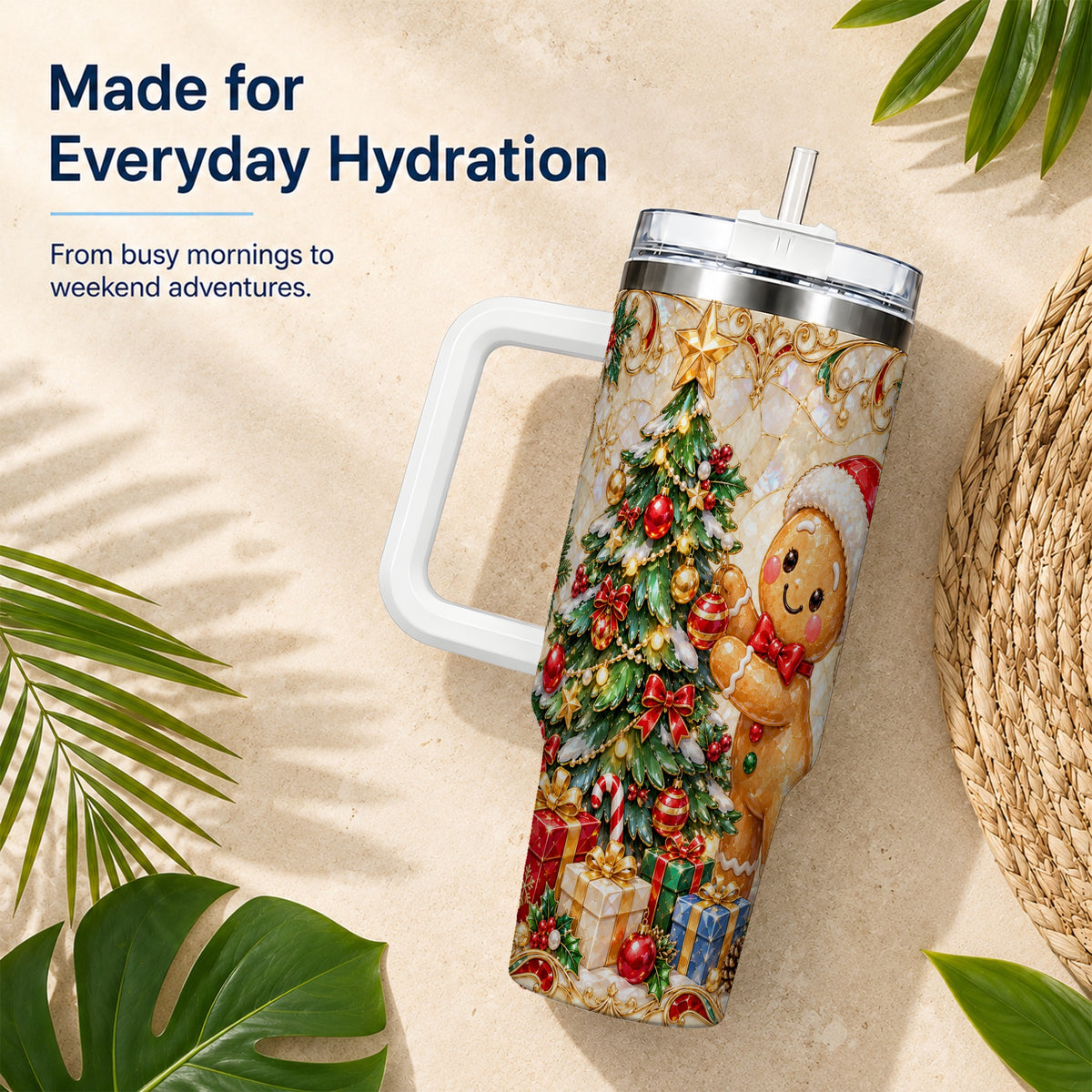 Gingerbread Tree Tumbler 40oz, Holiday Tumbler, Stainless Steel Travel Cup