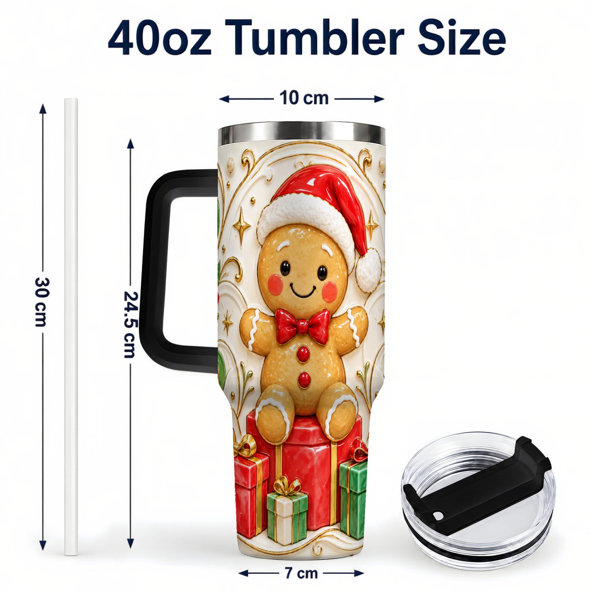 #pl[40oz|Black] Santa Gingerbread Tumbler 40oz, Holiday Tumbler, Stainless Steel Travel Cup