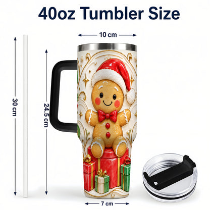 #pl[40oz|Black] Santa Gingerbread Tumbler 40oz, Holiday Tumbler, Stainless Steel Travel Cup