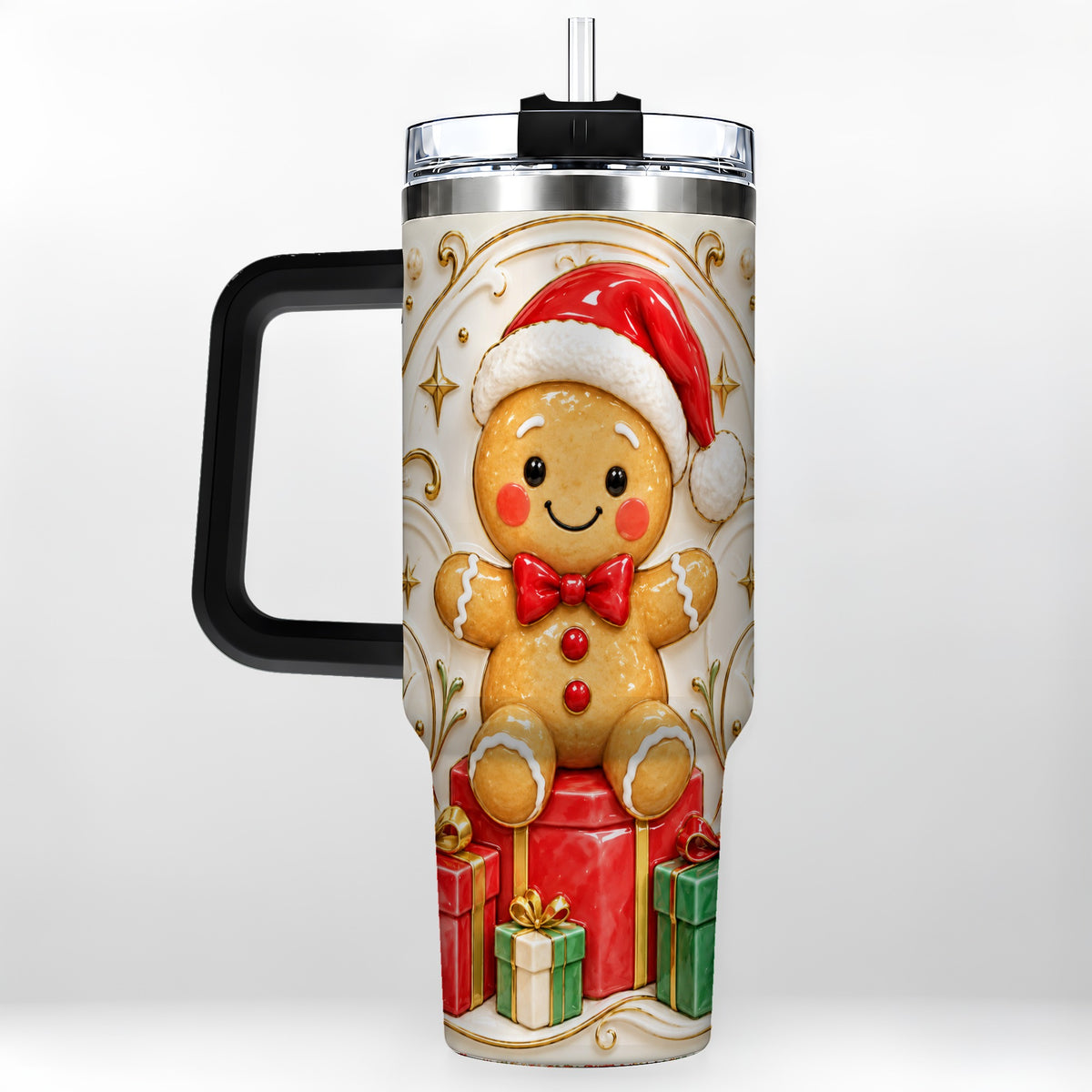 #pl[40oz|Black] Santa Gingerbread Tumbler 40oz, Holiday Tumbler, Stainless Steel Travel Cup