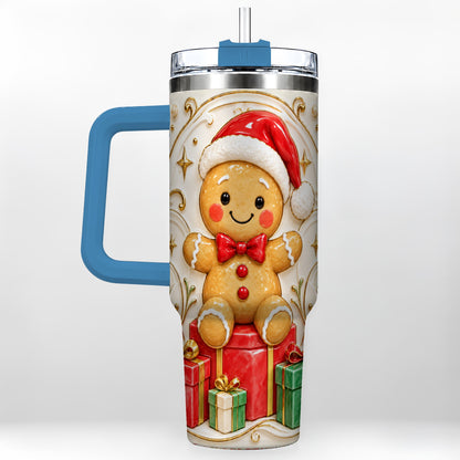 #pl[40oz|Blue] Santa Gingerbread Tumbler 40oz, Holiday Tumbler, Stainless Steel Travel Cup