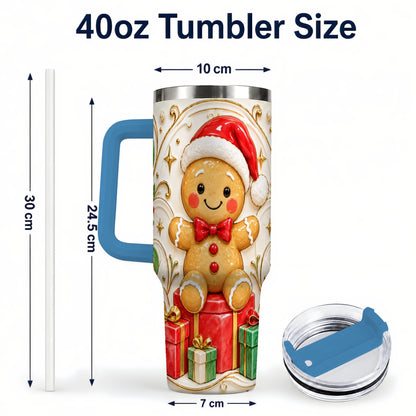 #pl[40oz|Blue] Santa Gingerbread Tumbler 40oz, Holiday Tumbler, Stainless Steel Travel Cup