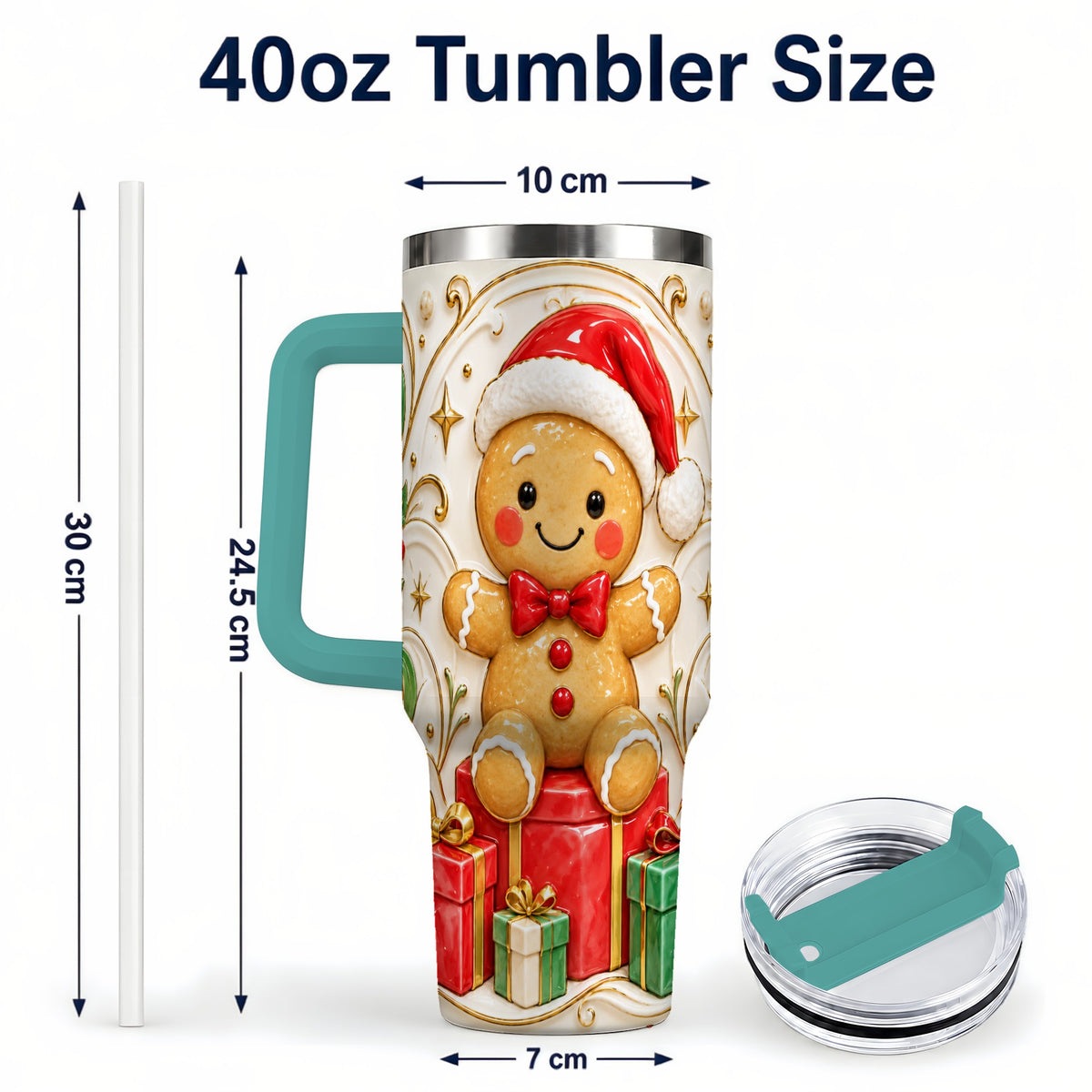 #pl[40oz|Green] Santa Gingerbread Tumbler 40oz, Holiday Tumbler, Stainless Steel Travel Cup