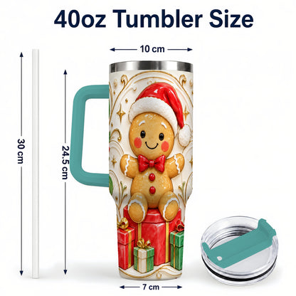 #pl[40oz|Green] Santa Gingerbread Tumbler 40oz, Holiday Tumbler, Stainless Steel Travel Cup