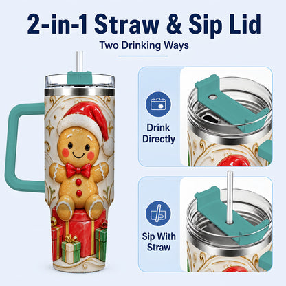 #pl[40oz|Green] Santa Gingerbread Tumbler 40oz, Holiday Tumbler, Stainless Steel Travel Cup