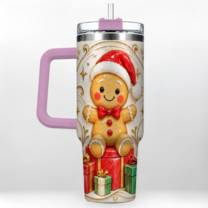 #pl[40oz|Pink] Santa Gingerbread Tumbler 40oz, Holiday Tumbler, Stainless Steel Travel Cup