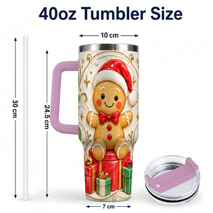 #pl[40oz|Pink] Santa Gingerbread Tumbler 40oz, Holiday Tumbler, Stainless Steel Travel Cup