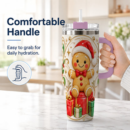 #pl[40oz|Pink] Santa Gingerbread Tumbler 40oz, Holiday Tumbler, Stainless Steel Travel Cup