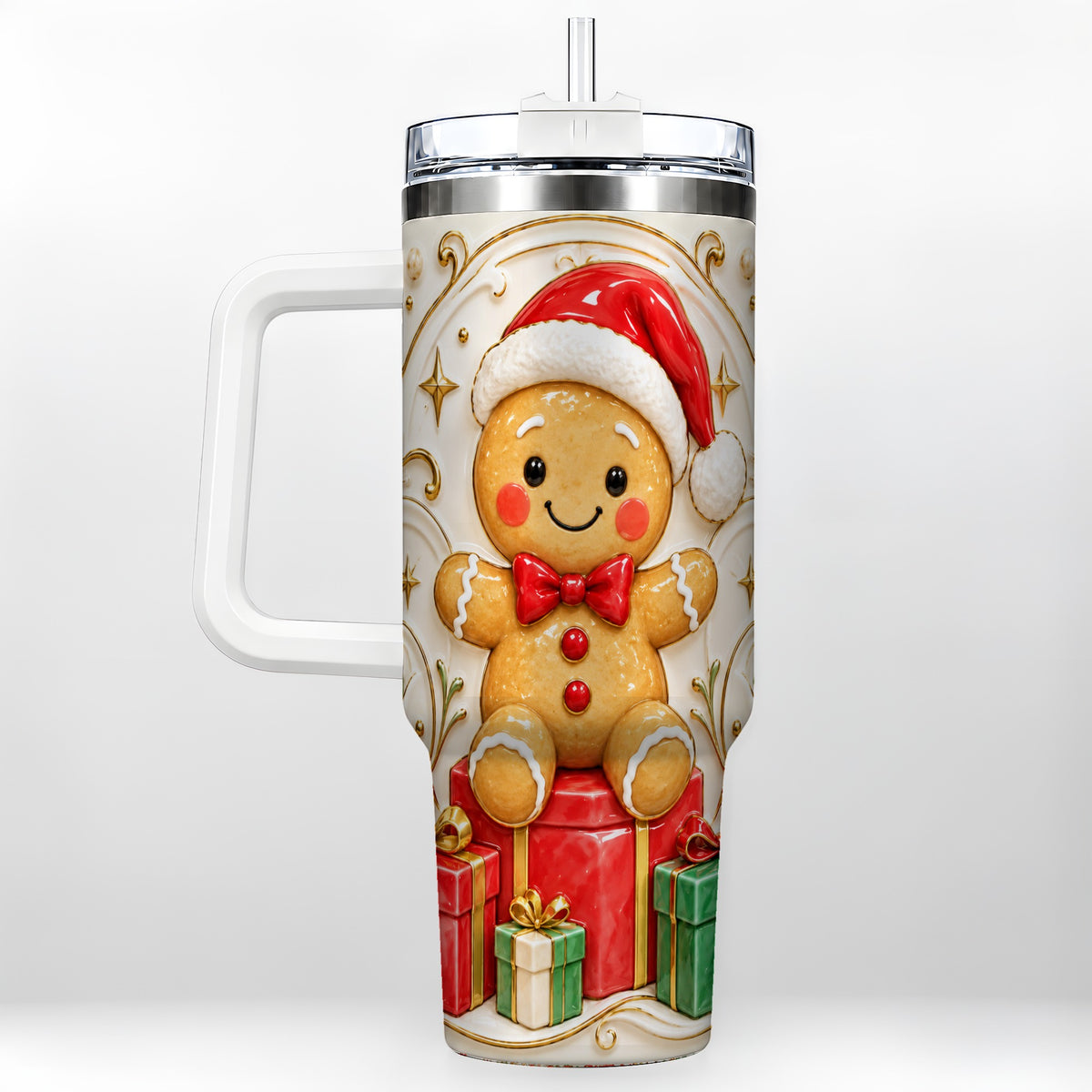 Santa Gingerbread Tumbler 40oz, Holiday Tumbler, Stainless Steel Travel Cup