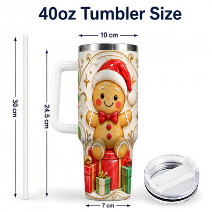 #pl[40oz|White] Santa Gingerbread Tumbler 40oz, Holiday Tumbler, Stainless Steel Travel Cup