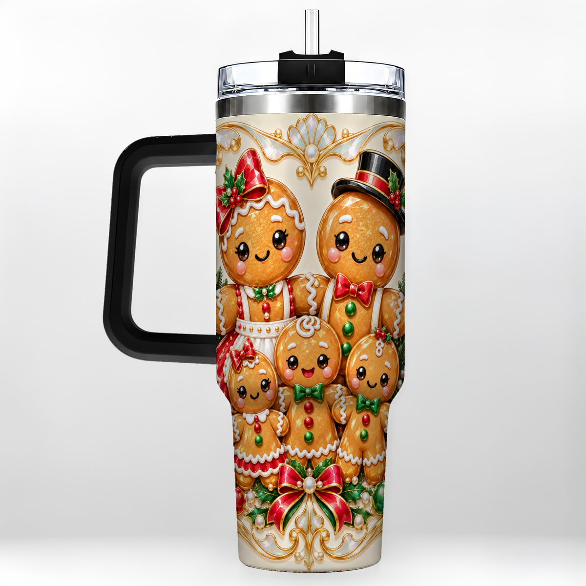#pl[40oz|Black] Gingerbread Crew Tumbler 40oz, Holiday Tumbler, Stainless Steel Travel Cup