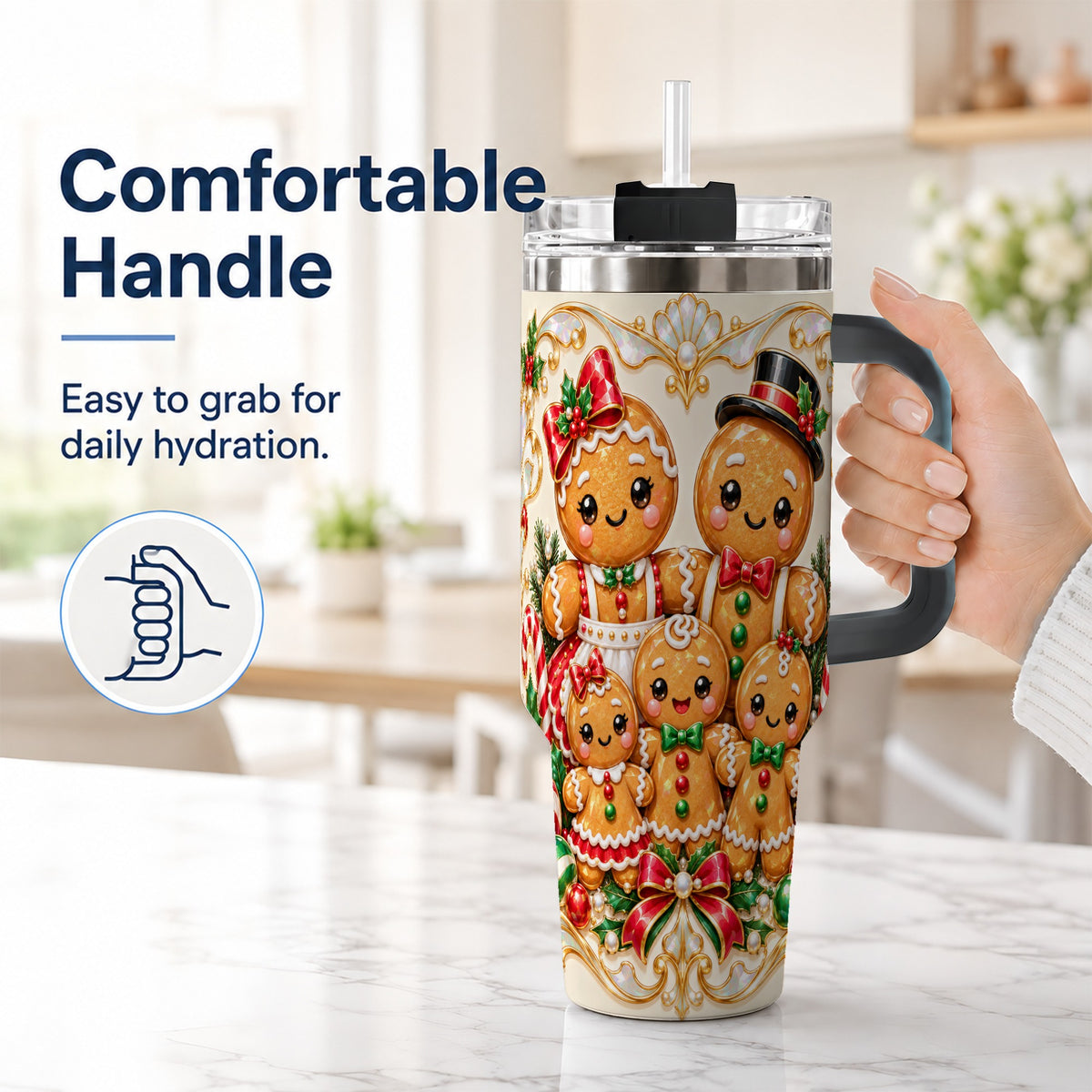 #pl[40oz|Black] Gingerbread Crew Tumbler 40oz, Holiday Tumbler, Stainless Steel Travel Cup