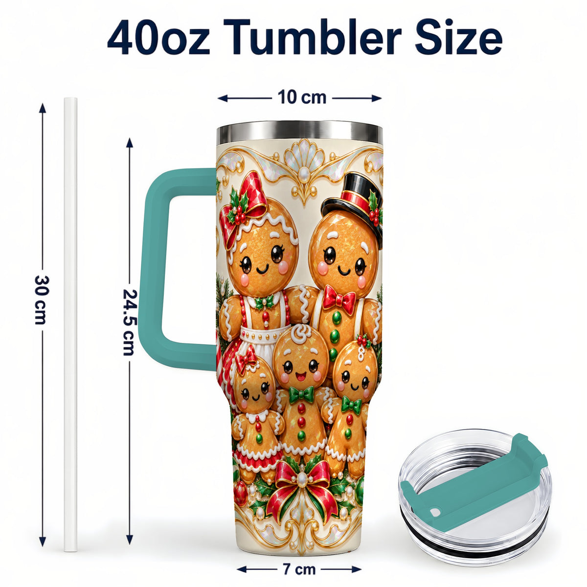 #pl[40oz|Green] Gingerbread Crew Tumbler 40oz, Holiday Tumbler, Stainless Steel Travel Cup