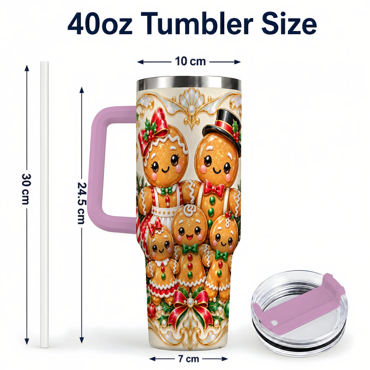 #pl[40oz|Pink] Gingerbread Crew Tumbler 40oz, Holiday Tumbler, Stainless Steel Travel Cup