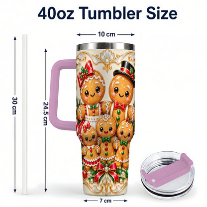 #pl[40oz|Pink] Gingerbread Crew Tumbler 40oz, Holiday Tumbler, Stainless Steel Travel Cup
