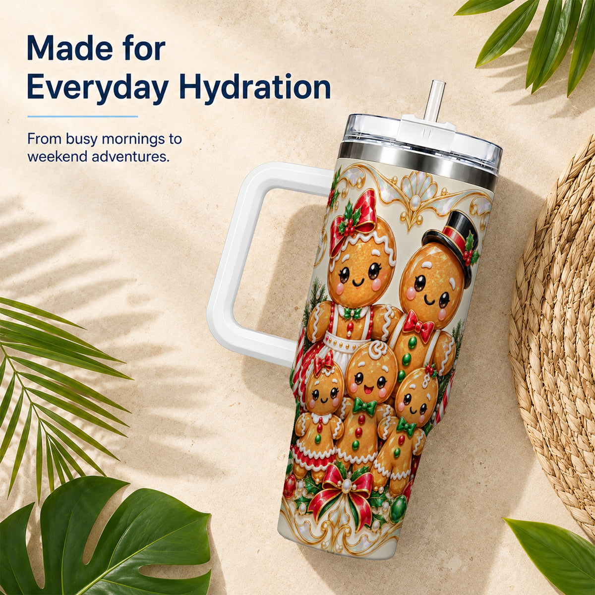 Gingerbread Crew Tumbler 40oz, Holiday Tumbler, Stainless Steel Travel Cup