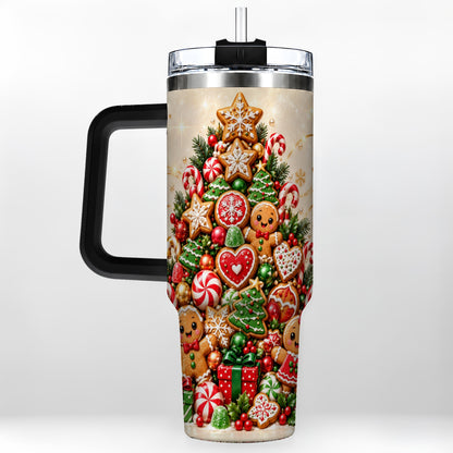 #pl[40oz|Black] Gingerbread Christmas Tree 40oz Tumbler, Holiday Stainless Steel Travel Cup