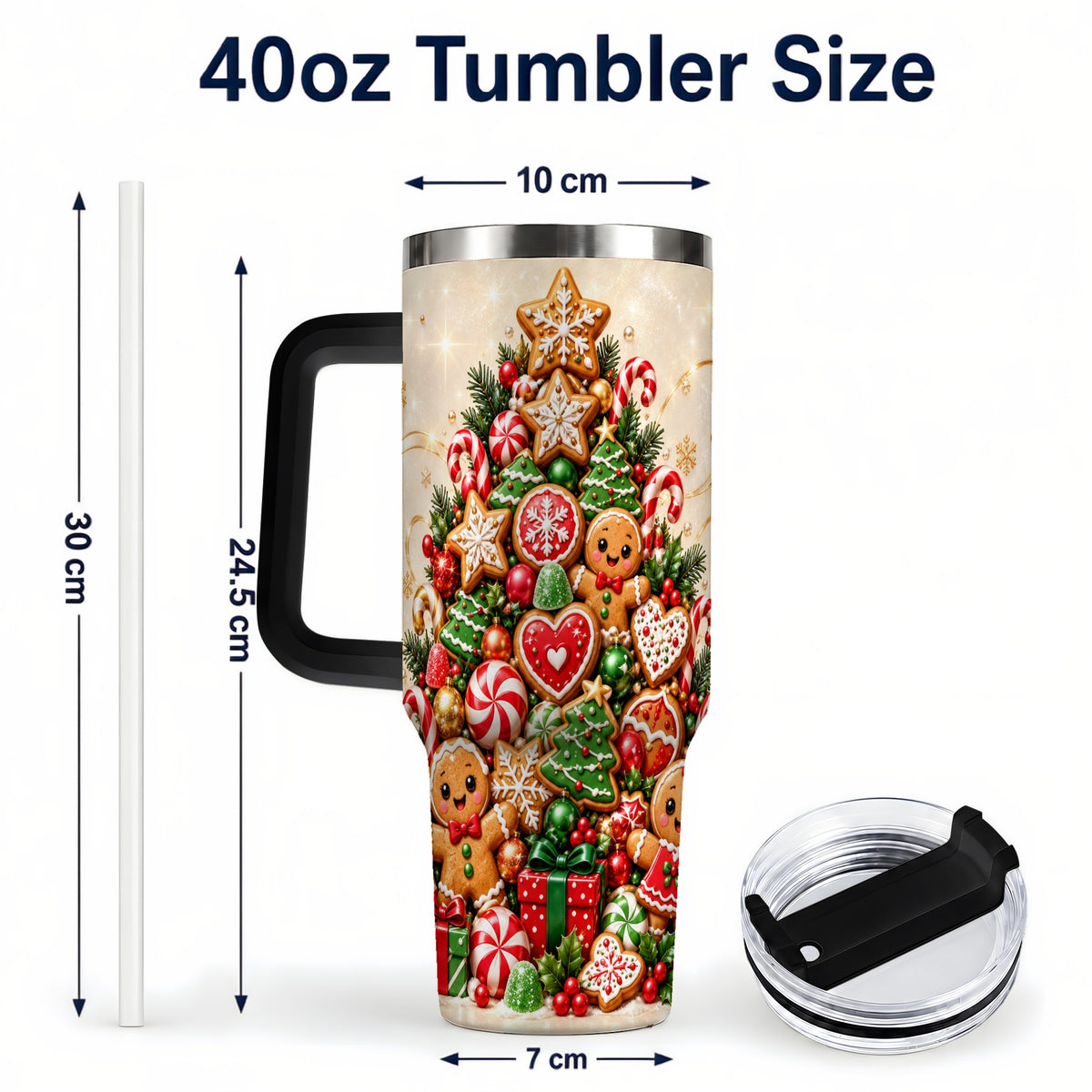 #pl[40oz|Black] Gingerbread Christmas Tree 40oz Tumbler, Holiday Stainless Steel Travel Cup