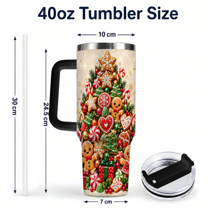 #pl[40oz|Black] Gingerbread Christmas Tree 40oz Tumbler, Holiday Stainless Steel Travel Cup