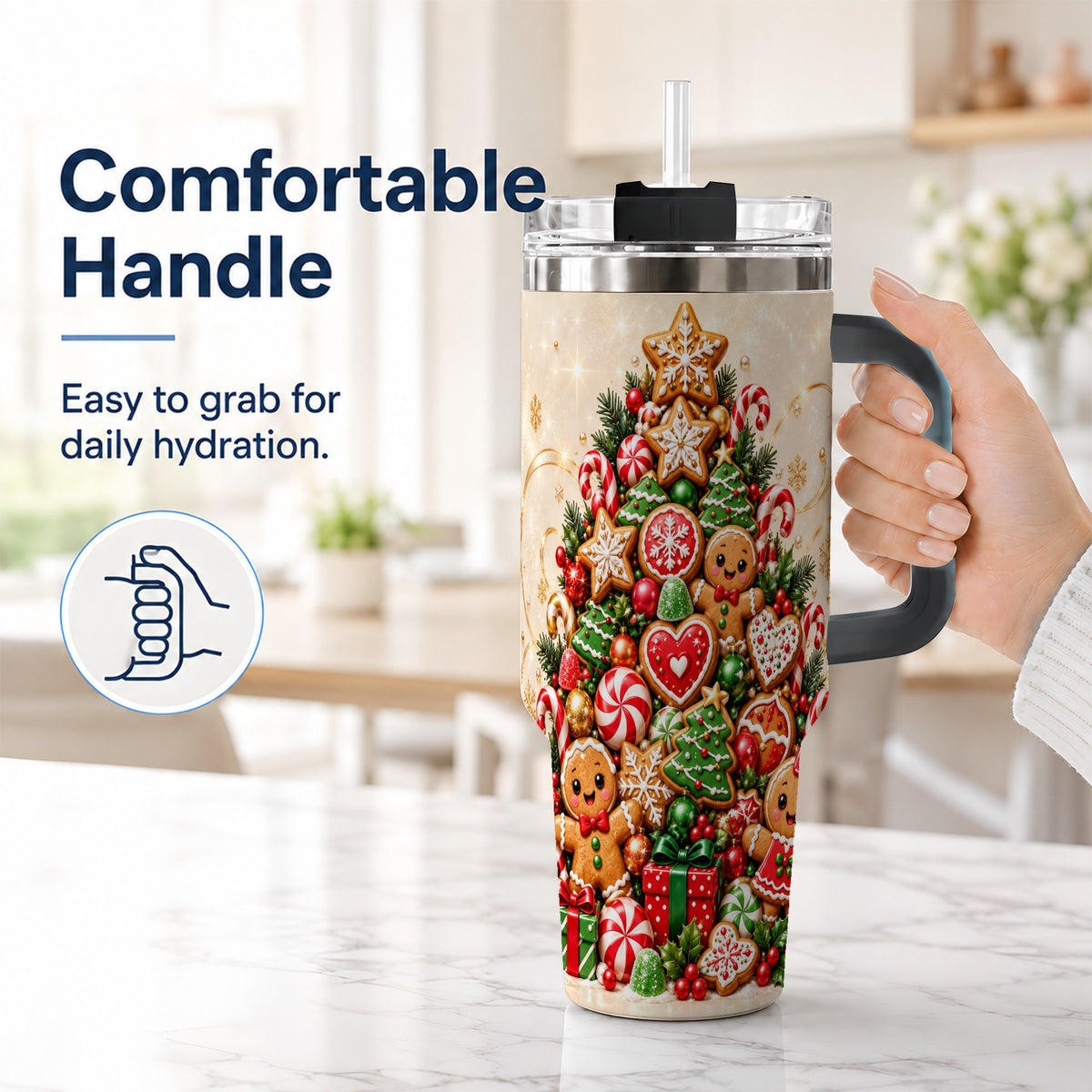 #pl[40oz|Black] Gingerbread Christmas Tree 40oz Tumbler, Holiday Stainless Steel Travel Cup