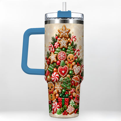 #pl[40oz|Blue] Gingerbread Christmas Tree 40oz Tumbler, Holiday Stainless Steel Travel Cup