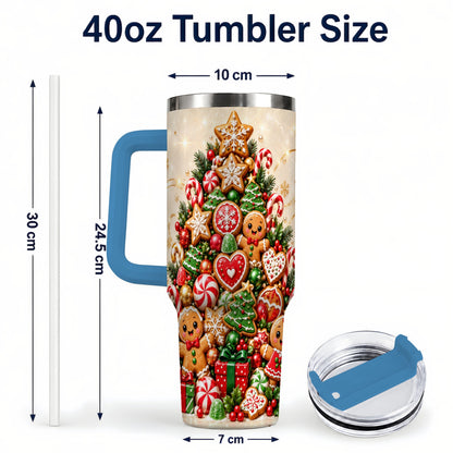 #pl[40oz|Blue] Gingerbread Christmas Tree 40oz Tumbler, Holiday Stainless Steel Travel Cup
