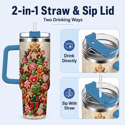 #pl[40oz|Blue] Gingerbread Christmas Tree 40oz Tumbler, Holiday Stainless Steel Travel Cup