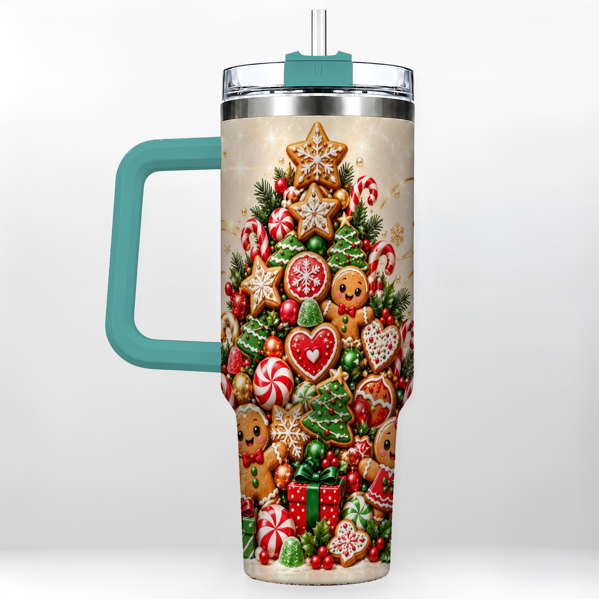 #pl[40oz|Green] Gingerbread Christmas Tree 40oz Tumbler, Holiday Stainless Steel Travel Cup