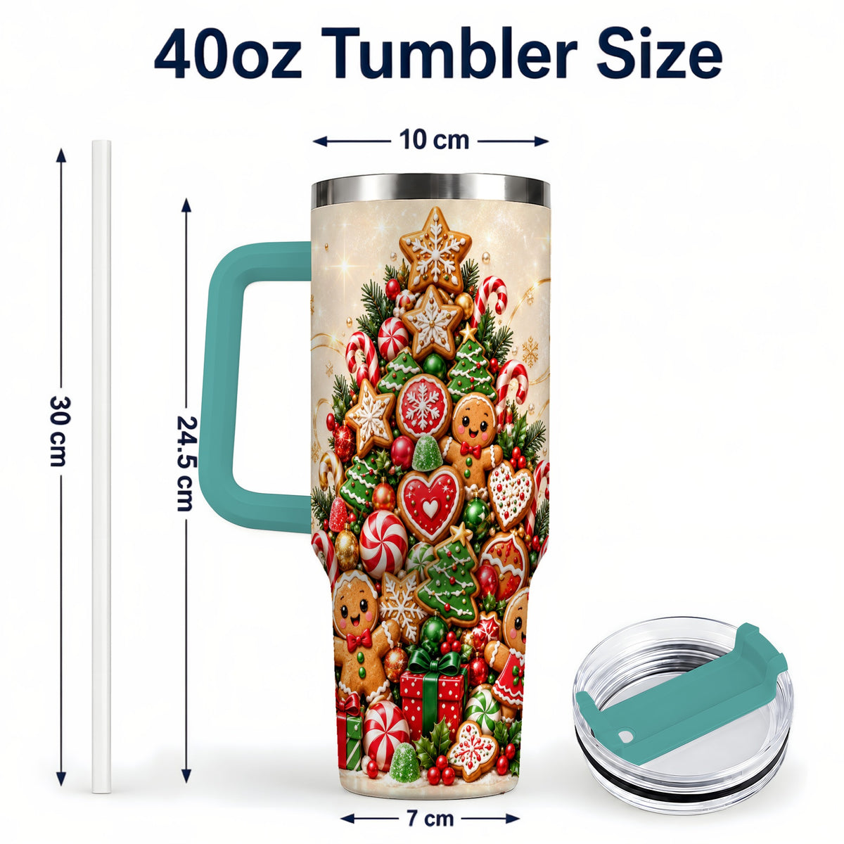 #pl[40oz|Green] Gingerbread Christmas Tree 40oz Tumbler, Holiday Stainless Steel Travel Cup