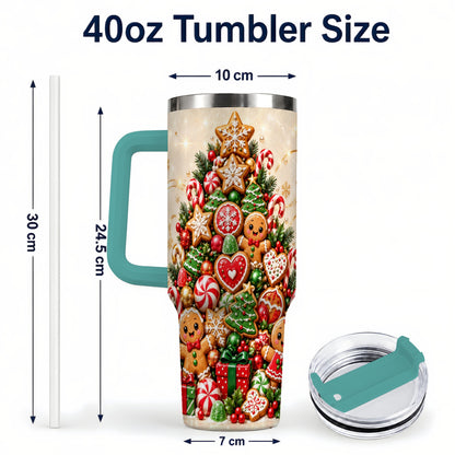 #pl[40oz|Green] Gingerbread Christmas Tree 40oz Tumbler, Holiday Stainless Steel Travel Cup