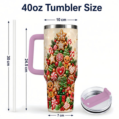 #pl[40oz|Pink] Gingerbread Christmas Tree 40oz Tumbler, Holiday Stainless Steel Travel Cup