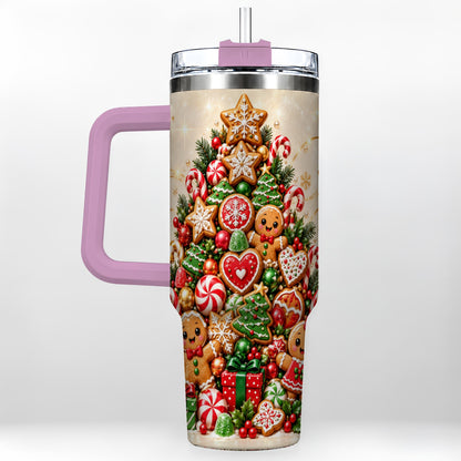 #pl[40oz|Pink] Gingerbread Christmas Tree 40oz Tumbler, Holiday Stainless Steel Travel Cup
