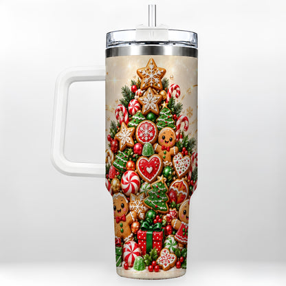 Gingerbread Christmas Tree 40oz Tumbler, Holiday Stainless Steel Travel Cup