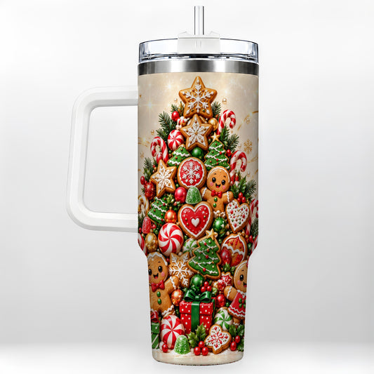 Gingerbread Christmas Tree 40oz Tumbler, Holiday Stainless Steel Travel Cup
