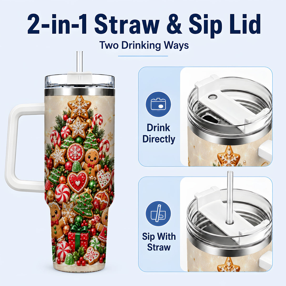 #pl[40oz|White] Gingerbread Christmas Tree 40oz Tumbler, Holiday Stainless Steel Travel Cup