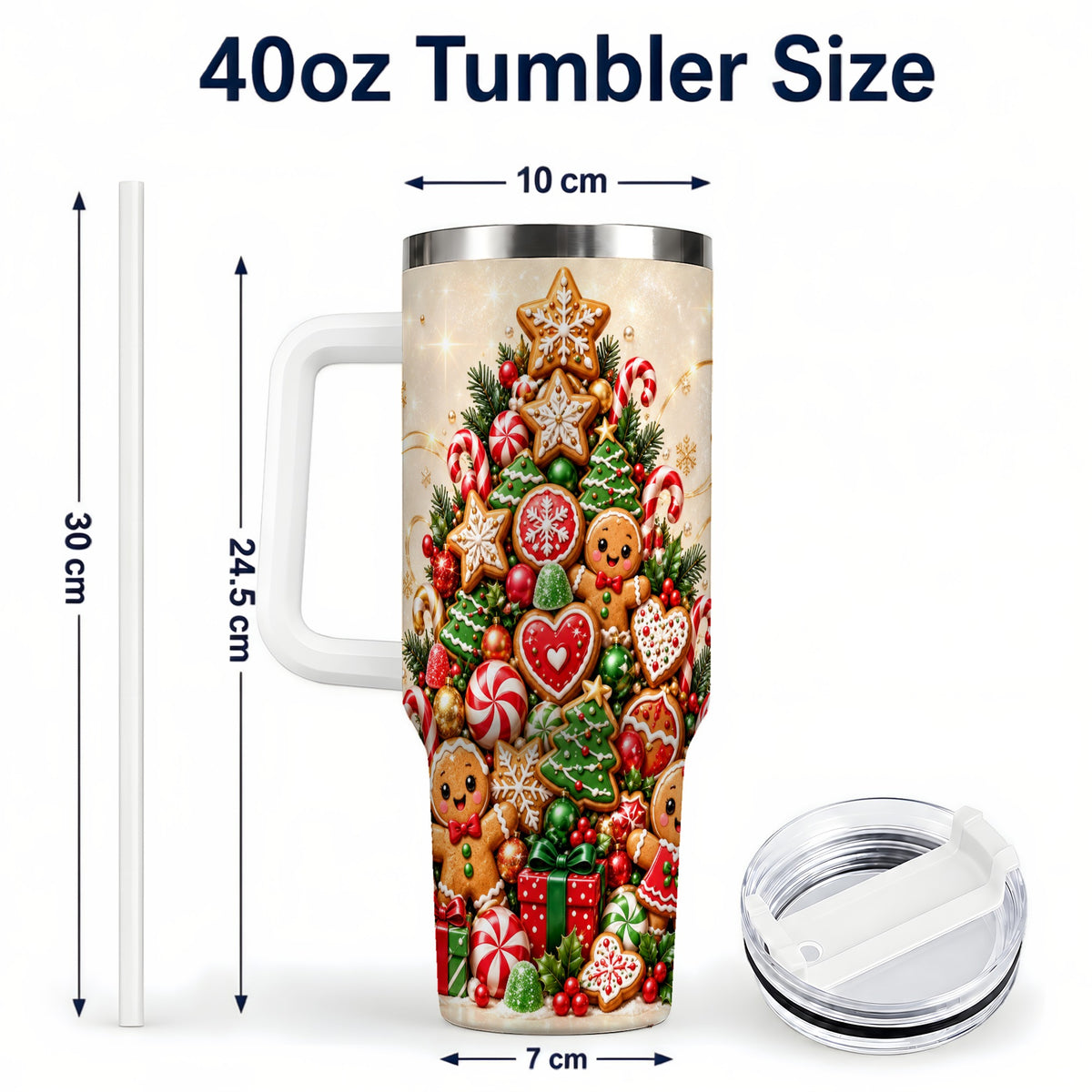 #pl[40oz|White] Gingerbread Christmas Tree 40oz Tumbler, Holiday Stainless Steel Travel Cup